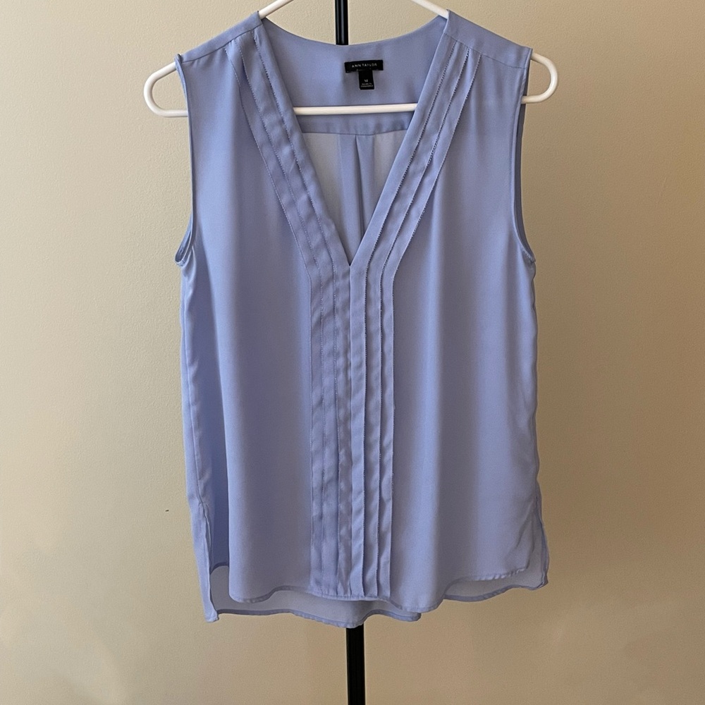 Ann Taylor Light Blue V-Neck Blouse